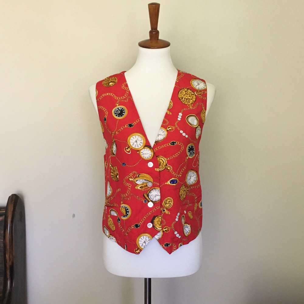 🎉 JH Collectibles Vintage Pocket Watch Pattern Vest - Picture 1 of 8